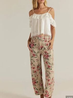 FREE PEOPLE Deep
Trance Barrel-Leg Jeans In
Floral Print size 31